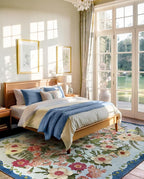 Floral Rug for Living Room - 4x6 Washable Area Rugs Non-Slip Soft Low-Pile Stain Resistant Carpet Unique Flower Print Vintage Indoor Rug for Bedroom Dining Room Office Nursery Room, Blue