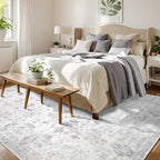 Washable 6×9 Area Rugs for Living Room, Vintage Floral Rug Soft Non Slip Stain Resistant Boho Carpet for Bedroom Dinning Room Kitchen Home Office Grey