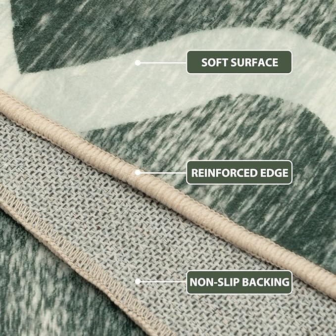 Area Rug 4x6, Moroccan Trellis Print Carpet, Machine Washable Non-Slip Rugs for Living Room, Bedroom, Dining Room & Entryway, Green