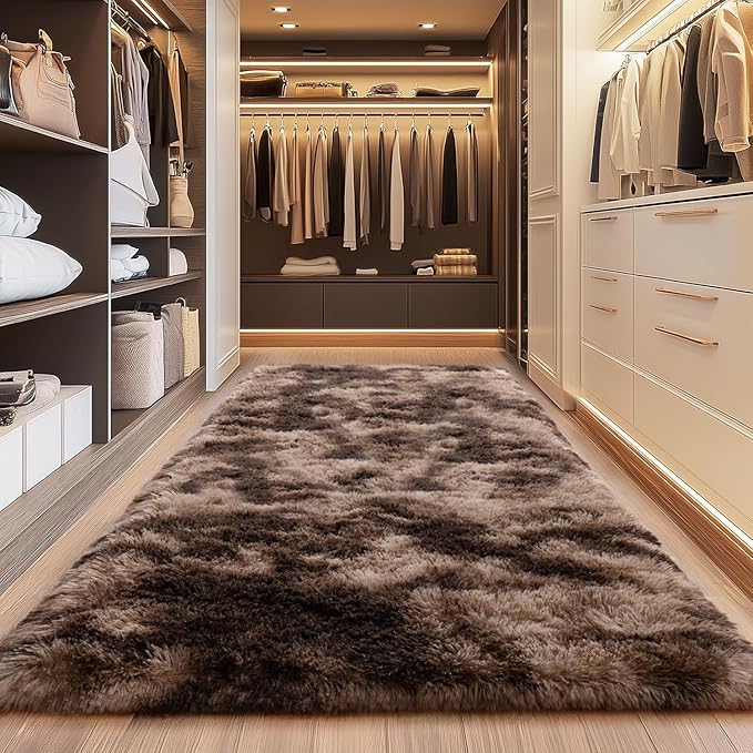 Fluffy Area Rugs for Living Room, Soft Shaggy Carpets for Living Room, Upgrade Anti-Slip Fuzzy Rugs for Kids' Room, Perfect Decor for Modern Home Tie Dye Coffee 2x6Feet