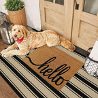 Striped Outdoor Rug 3'x5', Cotton Hand Woven Rug Front Door Mat,Washable Reversible Layered Door Mats, Foldable Front Porch Rug for Entryway/Home Entrance/Farmhouse(Black and Tan)