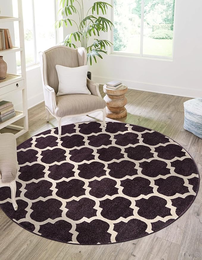 Rugs.com Lattice Collection Rug – 10 Ft Round Purple Medium-Pile Rug Perfect for Kitchens, Dining Rooms