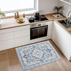 2x3 Small Area Rug for Entryway, Soft Washable Rugs with Non-Slip Backing for Bedroom Kitchen, Vintage Throw Carpet Laundry Entry Door Decor, Blue & Beige