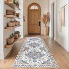 jinchan Runner Rug 3x10 Vintage Hallway Runner Boho Washable Rug Floral Medallion Retro Non Slip Classic Thin Soft Carpet for Kitchen Bedroom Bathroom Laundry Room Doorway Blue