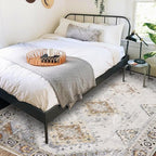 COMSLE Area Rug 4x6 Faux Wool Rugs for Kitchen, Boho Washable Throw Rugs Non-Slip Distressed Carpet Soft Accent Floor Rug for Bedroom, Living Room, Laundry Room (Khaki)