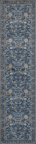 Washable Runner Rug 2x8: Vintage Boho Floral Carpet Runners for Hallway Entryway Non-Slip - Soft Botanical Low Pile Thin Mat for Kitchen Bathroom Bedroom Laundry Floor Decor - Slate Blue
