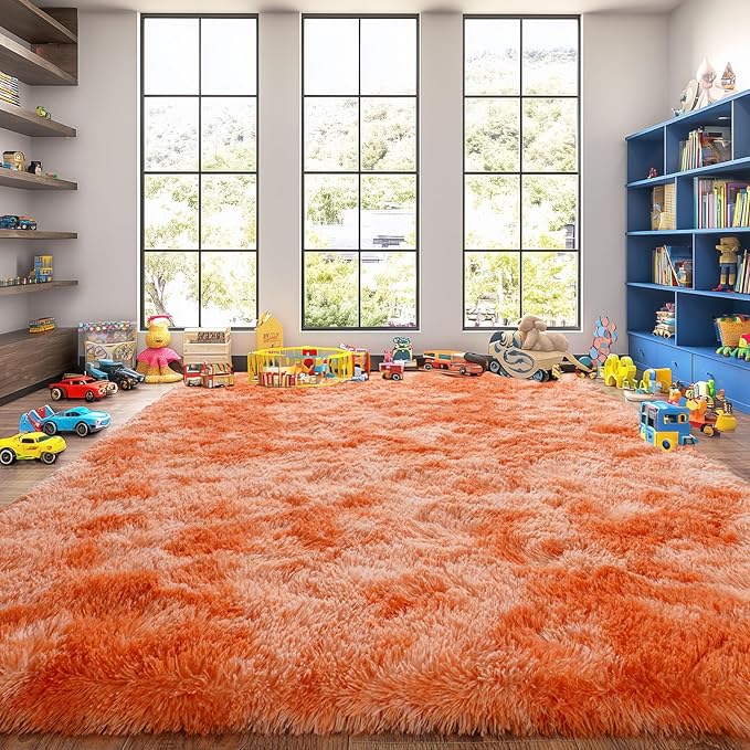 Upgrade Non-Slip Plush Rugs for Living Room, Soft Shaggy Carpets for Living Room, Fuzzy Rugs for Kids' Room, Perfect Decor for Modern Home Tie Dye Orange 6x9Feet