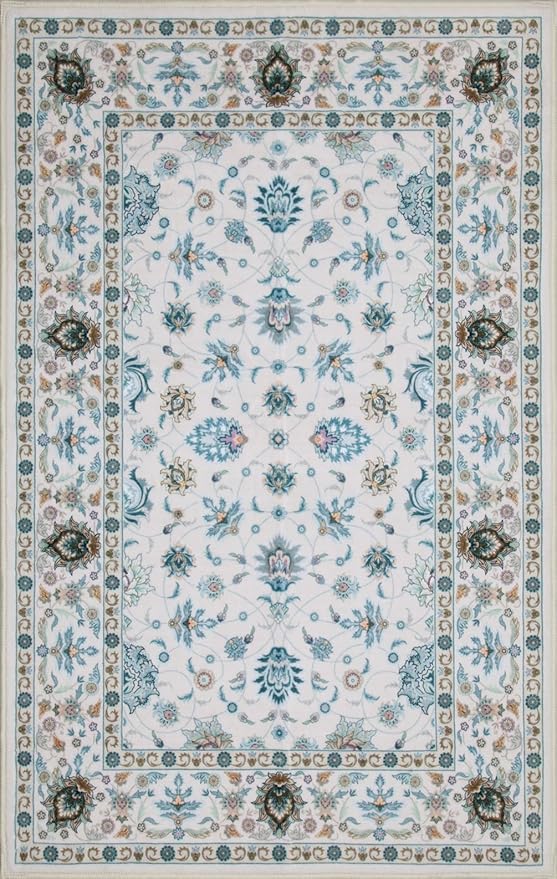 WILLSUN Washable Area Rugs, 4x6 Non-Slip Boho Large Area Rugs for Living Room, Bedroom, Machine Washable Vintage Rug, Indoor Floral Print Carpet for Home Decor, Kid & Pet Friendly Mat