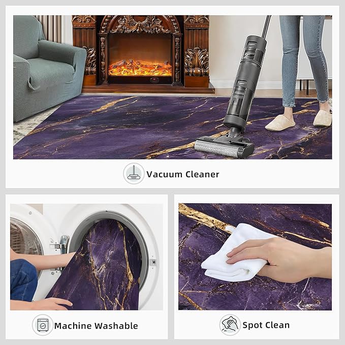 8x10 Abstract Marble Rugs for Living Room - Purple-Marble Large Area Rug, Luxury Stone Pattern Modern Boy Nursery Rug Soft Washable for Classroom Office Bedroom Kids Room