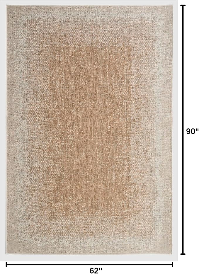 FH Home Outdoor Rug - Waterproof Easy to Clean Stain Resistant - Patio Indoor Outdoor Porch Deck Balcony Entryway - Ombre Modern - Dhruva - Beige - 5ft 2in x 7ft 6in
