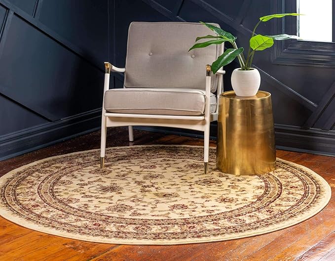 Unique Loom Voyage Collection Traditional Oriental Classic Area Rug (5' 0 x 5' 0 Round, Ivory/Gold)