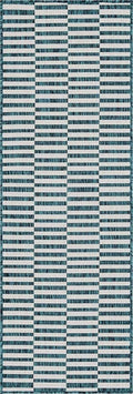 Unique Loom Outdoor Striped Collection Area Rug - Striped (2' x 6' 1" Runner, Teal/Ivory)
