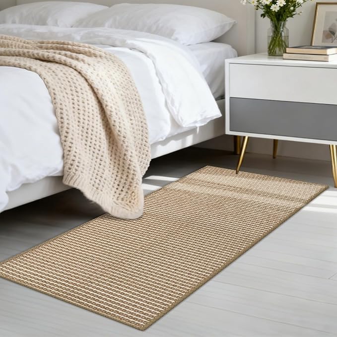 Braided Bathroom Runner Rug,Super Absorbent 24"x48" Non Slip Bath Mats for Bathroom,Boho Runner Rugs for Hallyways,Kitchen,Bedroom,Washable Soft Shower Sink Mat,Brown