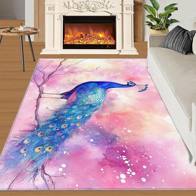 Peacock Rugs for Living Room - 2x3 Rug, Fantasy Peacock Area Rugs for Bedroom, Peafowl Rug, Girls Room Washable Carpet, Aesthetics Carpet - Peafowl Home Decor & Gifts