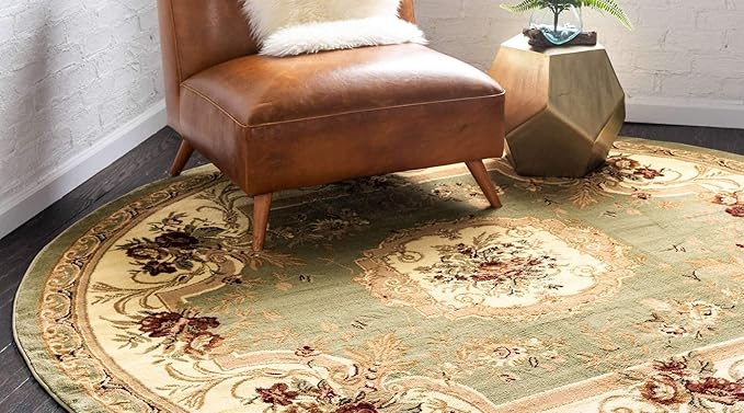 Unique Loom Versailles Collection Traditional Classic Floral Motif Area Rug (8' 0 x 8' 0 Round, Green/ Ivory)