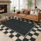 Moynesa Checkered Easy Jute Outdoor Rug 8x10 Area Rugs for Living Room, Black Washable Indoor Outdoor Patio Rug Non Slip, Large Farmhouse Carpet for Bedroom Dining Room Backyard