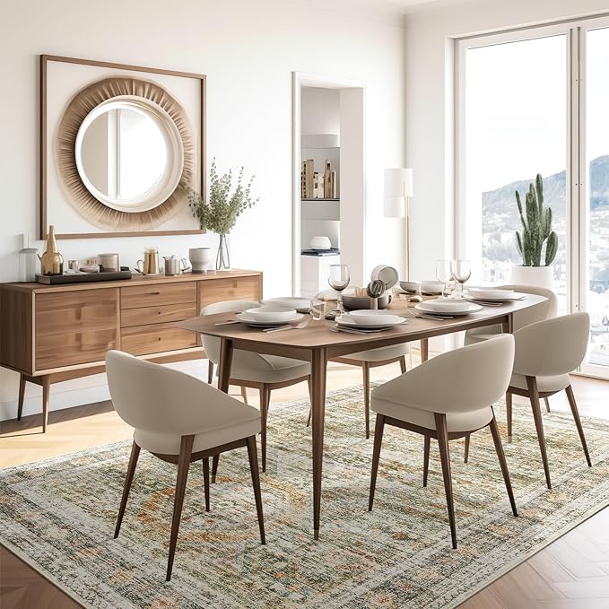 6x9 Area Rug for Living Room Washable 6x9 Non-Slip Modern Rugs for Bedroom Dinning Room Ultra-Thin Indoor Green Orange