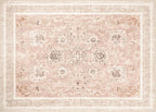 Phantoscope Washable Area Rug 5'x7' Non-Slip, Vintage Neutral Rugs for Living Room, Bedroom, Dining Room, Distressed Boho Floral Medallion Pattern, Low-Pile Foldable Floor Carpet, Soft Pink/Beige