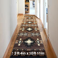 YHSF South West Native American Area Rug C318 - Easy Clean, Thick, Soft, Durable Native Tribal American Indian Inspired Rug for Bedroom/Living Room and More - Chocolate Brown, 2 ft 4 in x 10 ft 11 in