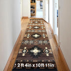 YHSF South West Native American Area Rug C318 - Easy Clean, Thick, Soft, Durable Native Tribal American Indian Inspired Rug for Bedroom/Living Room and More - Chocolate Brown, 2 ft 4 in x 10 ft 11 in