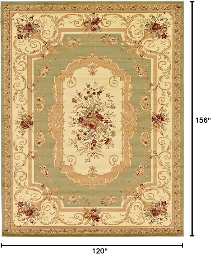 Rugs.com Chateau Collection Rug – 10' x 13' Green Medium Rug Perfect for Living Rooms, Large Dining Rooms, Open Floorplans