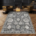 RUGSURE Washable Area Rugs - Perfect for Living Room, Bedroom, Kids Room, Nursery - Stain & Water Resistant Non-Slip, Pet & Child Friendly, Vintage Tribal Area Rugs (Grey, 3' x 5 ')