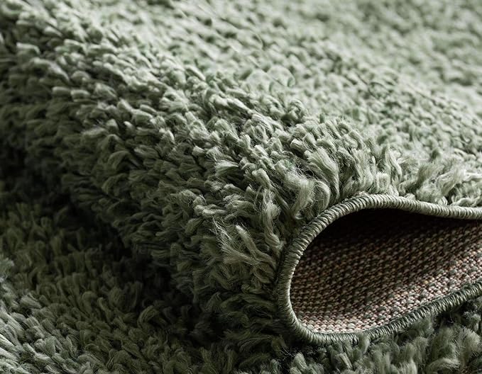 Unique Loom Davos Shag Collection Area Rug - Solid (5' 3" x 8' Oval, Sage)