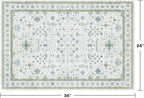 Washable Boho Bathroom Rug 2x3 - Small Throw Area Rugs for Powder Room, Laundry, Kitchen, Blue and Green Oushak Modern Eclectic Geometric Floral Pastel Decor, Low Pile Non-Slip Stain Resistant