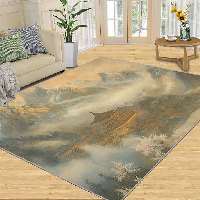 Misty Peaks Rugs for Bedroom - 3x4 Area Rug - Classic Fairy Palace Rugs for Living Room, Fairy Forest Rug, Washable Home Decor Carpet