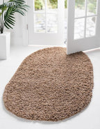 Unique Loom Solid Shag Collection Area Rug (7' 10" x 10' Oval, Sandy Brown)