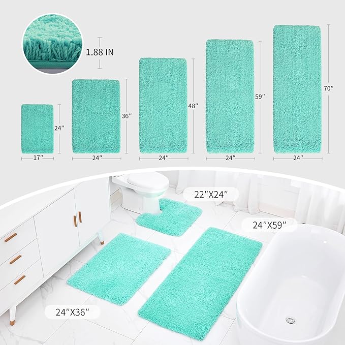 Small Bathroom Rug 17x24 Non Slip Fluffy Bath Mat for Bathroom Floor Washable Plush Luxury Bath Rug for Tub Soft Absorbent Shower Mat, Spa Blue
