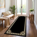 Greek Key Runner Rugs, 3.3x7ft, Vintage Traditional Tribal Black and Gold Color Stain Resistant Long Rug Runners, Entryways Non Slip Washable Sturdy Room Decor Mat for Kitchen Bedroom
