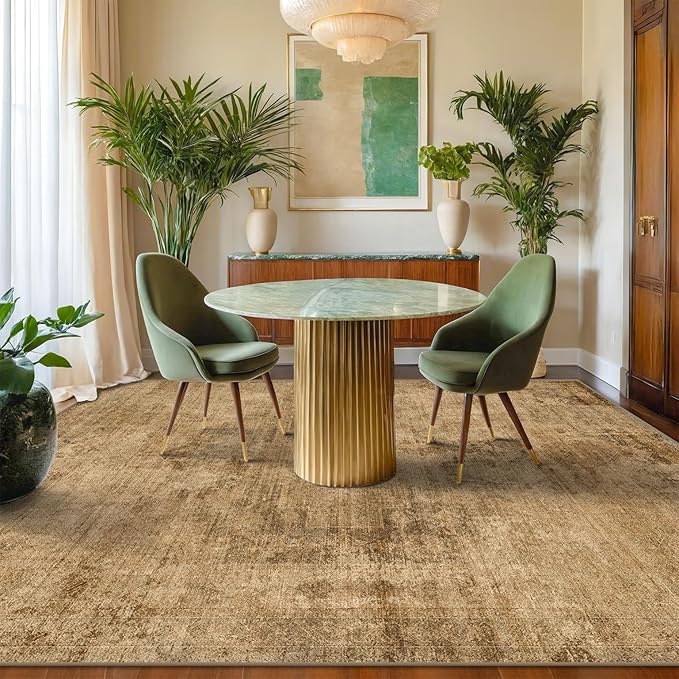 Brown and Gold Rugs for Living Room 5x7 Rug - Abstract Grey Office Rug for Fireplace, Home Office, Bedroom, Washable Non Slip Soft, Medallion Indoor Décor