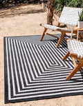 Unique Loom Sabrina Soto Outdoor Collection Geometric, Modern, Vibrant, Carved Area Rug (5' 0 x 8' 0 Rectangular, Black/ Ivory)