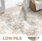 Bavni 8x10 Area Rugs Machine Washable Rug for Living Room, Modern Printed Rug Indoor Soft Area Rug for Bedroom Dining Room, Ultra-Thin Low Pile Carpet with Non Slip Rubber Backing, Beige Gray