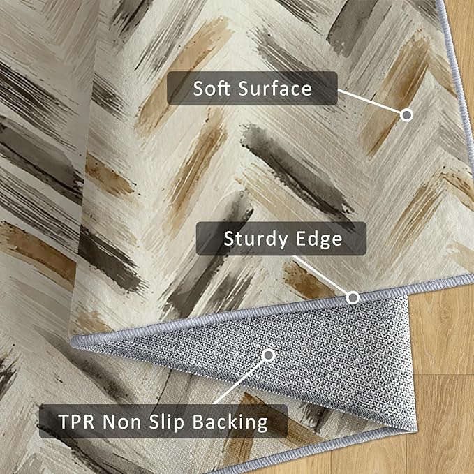 Washable 5x6 Chevron Rug Living Room, Modern Abstract Art Design Area Rugs for Bedroom, Chevron Home Decor Carpet, Low Pile, Non Slip, Kids & Pet Friendly (N4193)