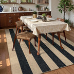 Lahome Striped Easy Jute Dining Room Rug, 6x9 Indoor Outdoor Rugs for Patio Living Room, Farmhouse Neutral Non Slip Low Pile Black Carpet for Bedroom Office Backyard Classroom