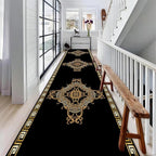 Vintage Baroque Art Long Hallway Rugs Runners, 1.3x7ft, Luxury European Geometric Living Room Rug, Gold Greek Meandering Soft Washable Mats, Shed Resistant Pet Friendly Carpet for Indoor