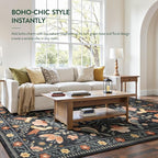 Moynesa Area Rugs 9x12 Black Folk Art Home Decor, Modern Transitional Aesthetic Floral Bird Medallion Carpet for for Living Room Bedroom Dining Room,Non-Slip Washable Floor Protection