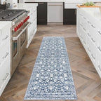 Vintage Floral 2x6 Runner Rug, Light Blue White Washable Kitchen Runner Rug Non-Slip Hallway Rug Runner Thin Printed Faux Wool Super Soft Carpet for Entryway Bedroom Laundry Room Indoor