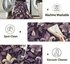 Purple Luxury Floral Texture Rug for Living Room 5x7, Low Pile Non-Slip Backing, Machine Washable Easy Fold Rug for Home, Office, Dorm Room