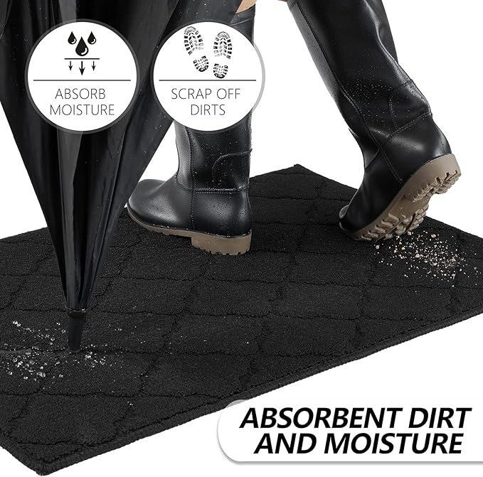 Timo Indoor Doormat, Front Door Mat 36"x59" Absorbent Rubber Backing Non Slip Door Mats, Machine Washable Resist Dirt Low Profile Rugs for Entryway, Front Door Rugs Indoor for Muddy Wet Shoes, Black