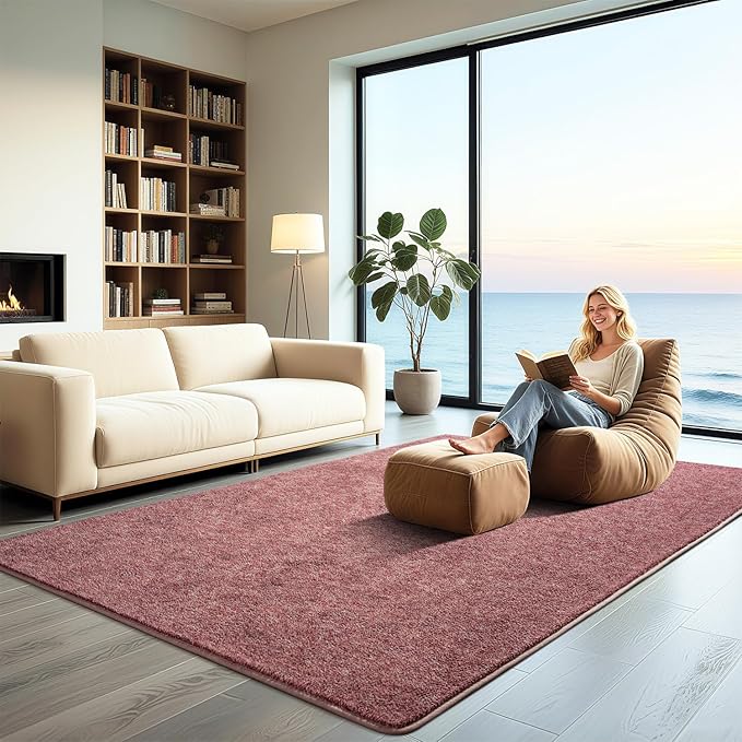 HQAYW 7x10 Large Area Rugs for Living Room Bedroom, Modern Thickened Memory Foam Soft Rug, Low Pile Minimalist Washable Non Slip Carpets for Kids Girls Boys Nursery Dorm Home Decor, Dark Red