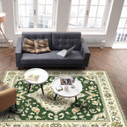 Green Bohemian Rectangular Area Rugs for Living Room Bedroom 2.8 x 5 ft Vintage Farmhouse Floral Pattern Non-Shedding Soft Low Pile Rug Non Slip Washable Rug for Nursery Entryway Playroom