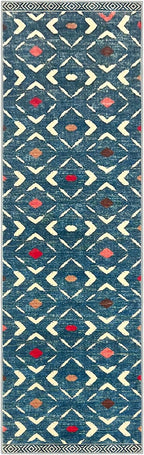 KILOCOCO Hallway Runner Rug 3x8 Runners for Hallways Washable Runner Soft Non Slip Printed Geometric Rubber Backed Low-Pile Rug Runners for Bedroom Kitchen Living Room Boho Rugs, Teal/Blue