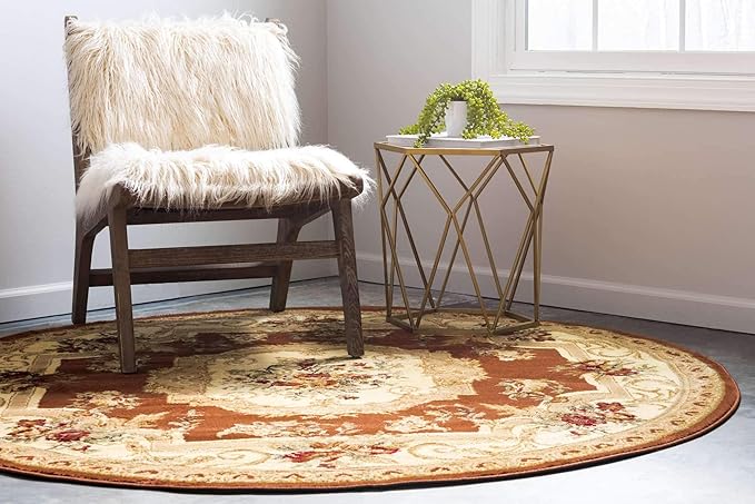 Unique Loom Versailles Collection Traditional Classic Floral Motif Area Rug (8' 0 x 8' 0 Round, Terracotta/ Ivory)
