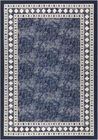 Antep Rugs Alfombras Modern Bordered 3x5 Non-Skid (Non-Slip) Low Profile Pile Rubber Backing Indoor Area Rugs (Navy Blue, 3' x 5')