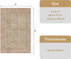 Bavni 4x6 Vintage Floral Rug, Washable Non Slip Area Rug for Entryway, Bedroom, Kitchen or Living Room, Low Pile Carpet, Brown Pink