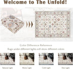 3x5 Washable Area Rug - Small Entryway Rug Non-Slip Cream Colorful Vintage Traditional Floral Kitchen Rugs Low Pile Boho Carpet Throw Rugs for Living Room Bedroom Bathroom Entrance Dorm Office