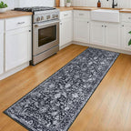 KILOCOCO Washable Runner 2x6 Rug Runner Printed Vintage Floral Kitchen Runners Non-Slip Rubber Backed Runners for Hallways Distressed Thin Soft Rugs for Entryway Laundry Room, Black/Navy/White